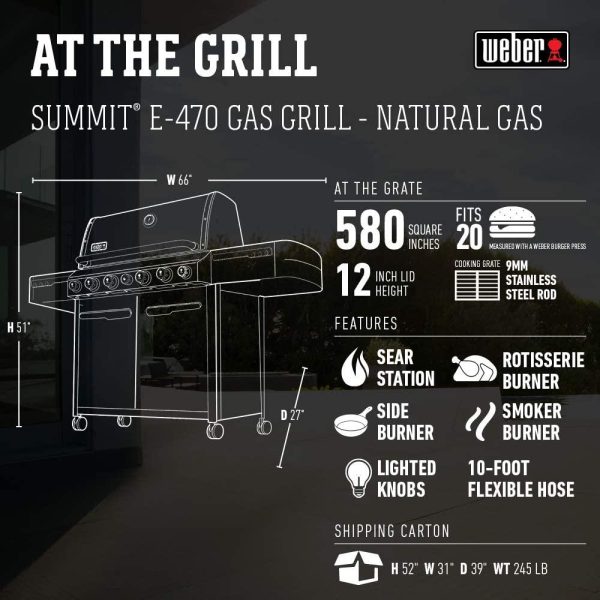 Weber Summit E-470 4-Burner Natural Gas Grill, Black - 7271001 For Discount