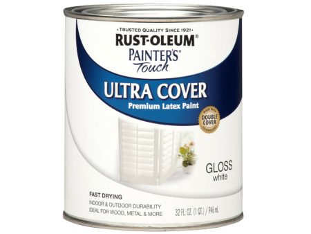 Rust-Oleum Painters Touch Ultra Cover Gloss White Water-Based Paint Exterior and Interior 1 qt For Discount