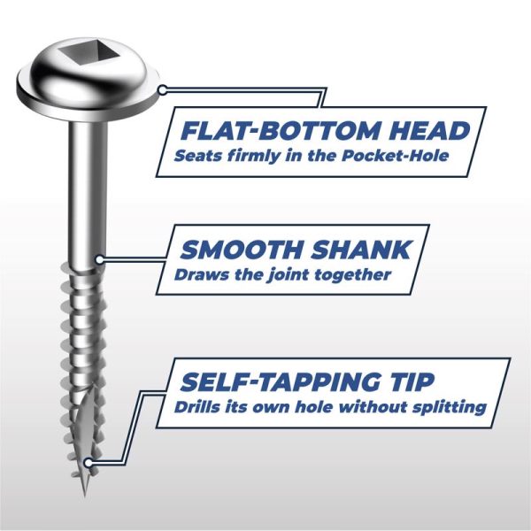 Kreg No. 7 X 1-1 4 in. L Square Zinc-Plated Pocket-Hole Screw 100 pk Cheap