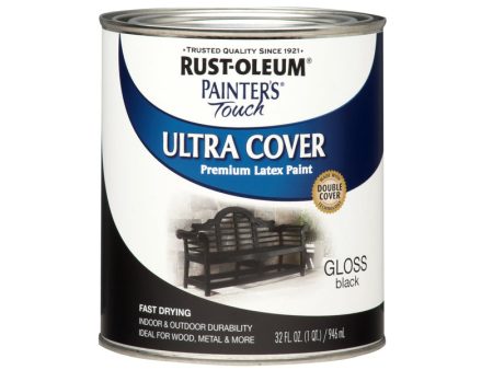 Rust-Oleum Painters Touch Ultra Cover Gloss Black Water-Based Paint Exterior and Interior 1 qt For Cheap