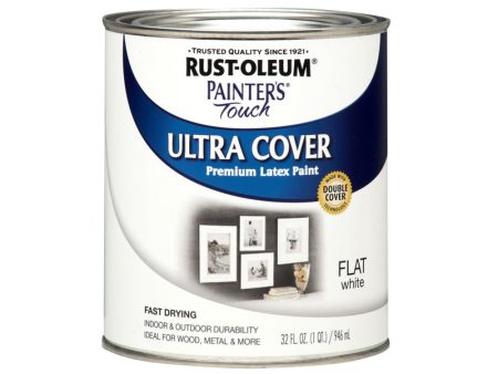 Rust-Oleum Painters Touch Ultra Cover Flat White Water-Based Paint Exterior and Interior 1 qt Sale