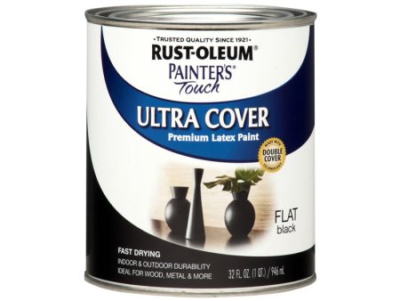 Rust-Oleum Painters Touch Ultra Cover Flat Black Water-Based Paint Exterior and Interior 1 qt For Cheap