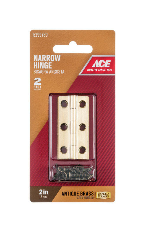 Ace 2 in. W X 1 in. L Antique Brass Brass Narrow Hinge 2 pk For Discount