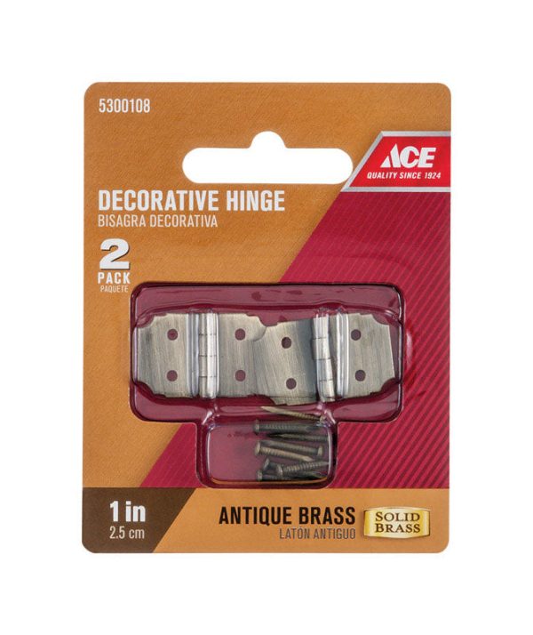 Ace 5 8 in. W X 1 in. L Antique Brass Brass Decorative Hinge 2 pk Cheap