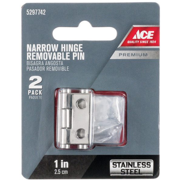 Ace .9 in. W X 1 in. L Stainless Steel Silver Stainless Steel Narrow Hinge 2 pk For Cheap